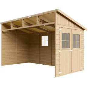 Casetta da Giardino 2x4 m in Legno 17 mm Addossata Aperta Doppia Porta