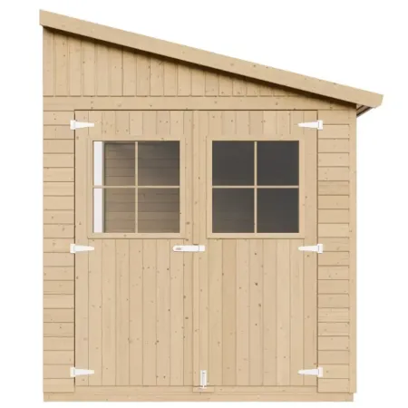 Casetta da Giardino 2x4 m in Legno 17 mm Addossata Aperta Doppia Porta