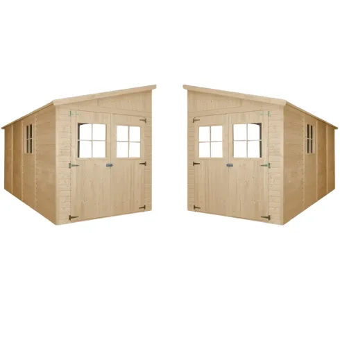 Casetta da Giardino 2x4 m in Legno 17 mm Addossata Aperta Doppia Porta