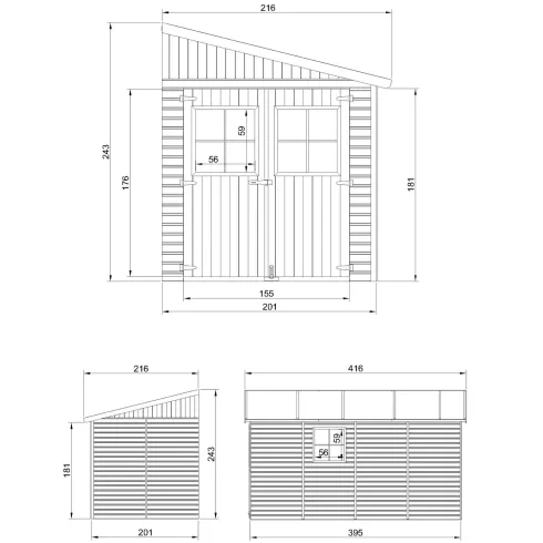 Casetta da Giardino 2x4 m in Legno 17 mm Addossata Aperta con Pavimento