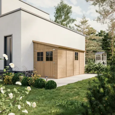 Casetta da Giardino Addossata 2x4 m in Legno 17 mm Porte con Finestre