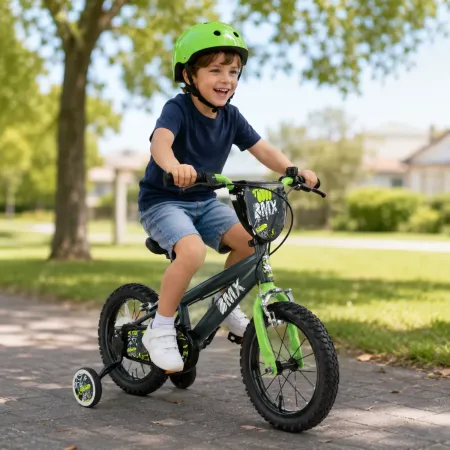 Bicicletta BMX per Bambini 14" Verde con Rotelle Removibili Borraccia