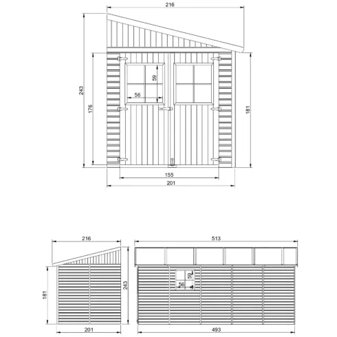 Casetta in Legno 17 mm da Giardino 2x5 Rimessa Attrezzi Addossata 10 m2
