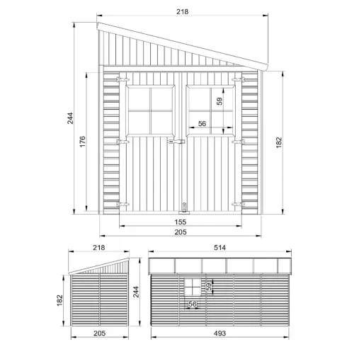 Casetta Addossata da Giardino in Legno Chiusa 2x5 m Pavimento 10 m2