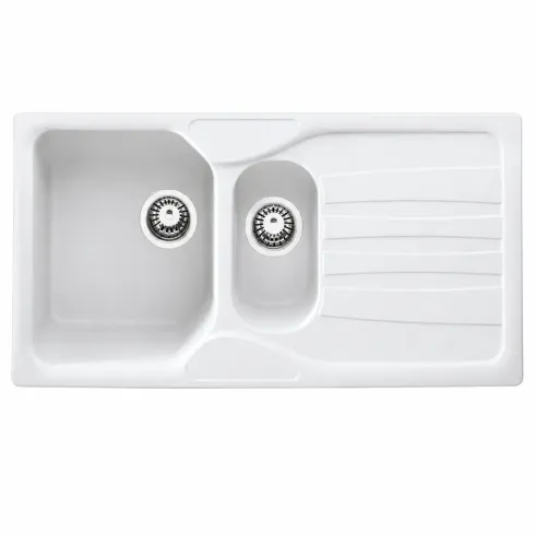 Lavello Cucina 2 Vasche con Gocciolatoio Reversibile Fragranite Bianco