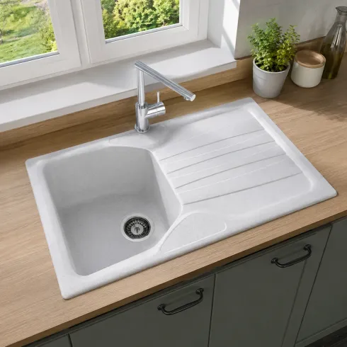 Lavello Cucina 1 Vasca con Gocciolatoio Reversibile Fragranite Bianco