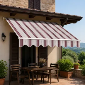 Tenda da Sole 4x3 m Rigata Bordeaux a Barra Quadra con Bracci a Catena 2