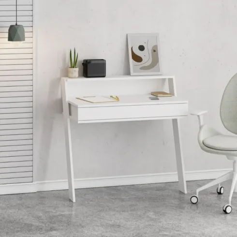Scrivania da Parete con Cassetto Bianco Salvaspazio per Studio Ufficio
