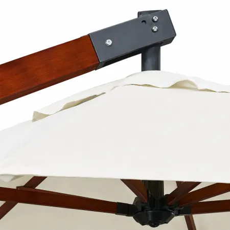 Ombrellone da Giardino Palo Laterale in Legno 4x4 m Ecrù con Manovella