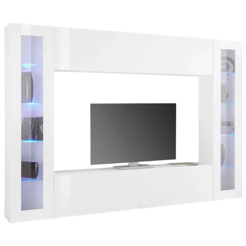 Parete Attrezzata per Soggiorno con 2 Vetrine Bianco Lucido Porta TV