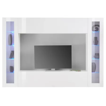 Parete Attrezzata per Soggiorno con 2 Vetrine Bianco Lucido Porta TV