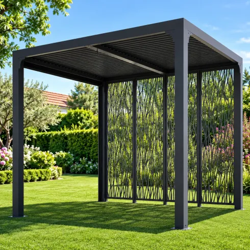 Pergola Bioclimatica 240x300 cm Alluminio Grigio con Pannelli Privacy