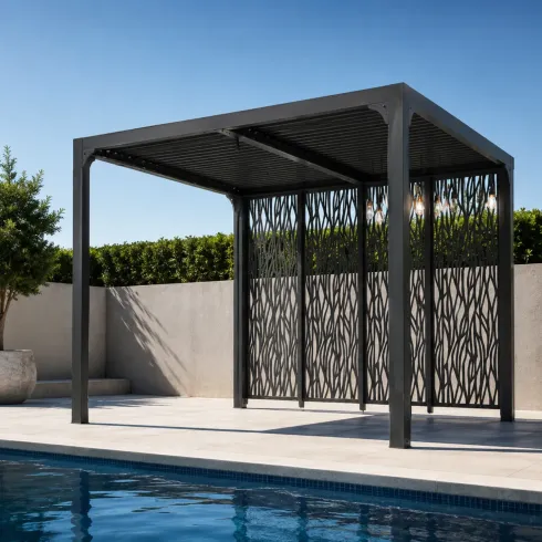 Pergola Bioclimatica 240x300 cm Alluminio Grigio con Pannelli Privacy