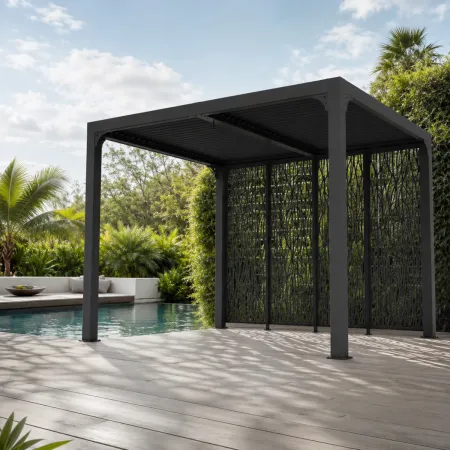 Pergola Bioclimatica 240x300 cm Alluminio Grigio con Pannelli Privacy