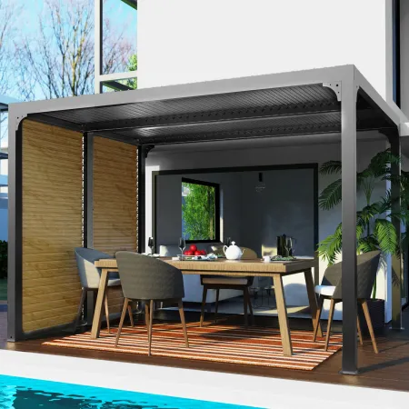 Pergola Bioclimatica in Alluminio 240x300 con Frangisole Simil Legno