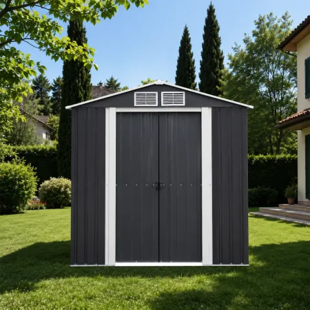 Casetta da Giardino in Acciaio Zincato 195x131 cm Doppia Porta Box
