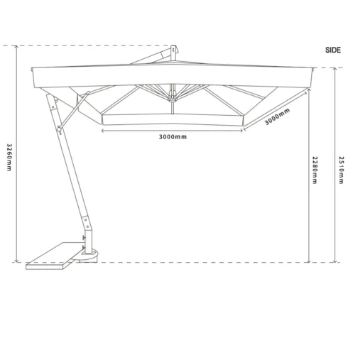 Ombrellone da Giardino Palo Laterale 3x3 m Telo Impermeabile Ecrù