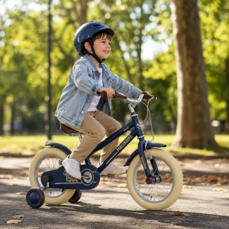 Bicicletta per Bambini 14" Blu Vintage Regolabile con Stabilizzatori