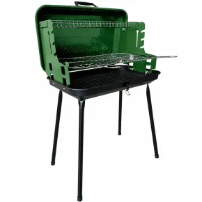 Barbecue a Carbonella Verde a Valigetta con Griglia Regolabile 49x30 cm