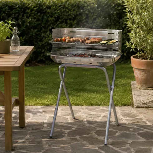 Barbecue da Esterno a Carbonella in Acciaio Regolabile 48x36 cm