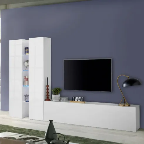 Parete Attrezzata Soggiorno 280x30x180 cm con 2 Colonne e Porta TV