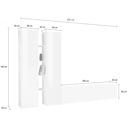Parete Attrezzata Soggiorno 280x30x180 cm con 2 Colonne e Porta TV