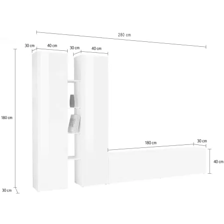 Parete Attrezzata Soggiorno 280x30x180 cm con 2 Colonne e Porta TV