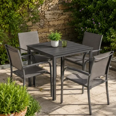 Tavolo Quadrato da Esterno in Acciaio e HDPE Effetto Legno 78x78x74cm