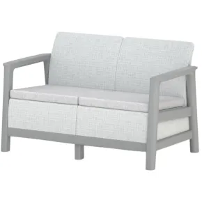 Salotto da Giardino Divano Poltrone Tavolo Contenitore Grigio Cuscini 2