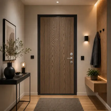 Pannello per Porta Blindata Alluminio Noce Effetto Perlina 90x210 cm