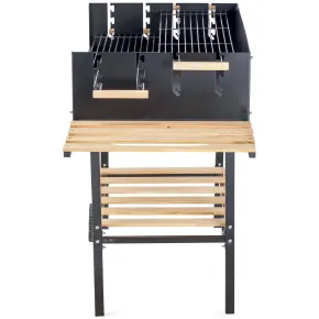 Barbecue a Carbone con Doppia Griglia Inox Regolabile Ripiani in Legno 2