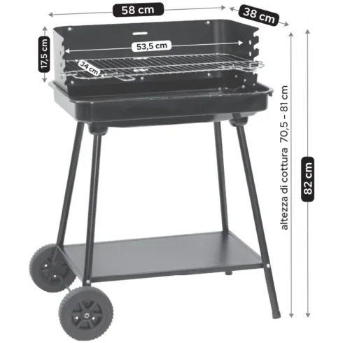 Barbecue a Carbonella da Giardino con Griglia Regolabile Paravento