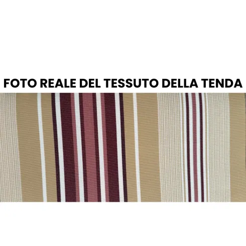 Tenda da Sole 4x3 m Rigata Bordeaux a Barra Quadra con Bracci a Catena