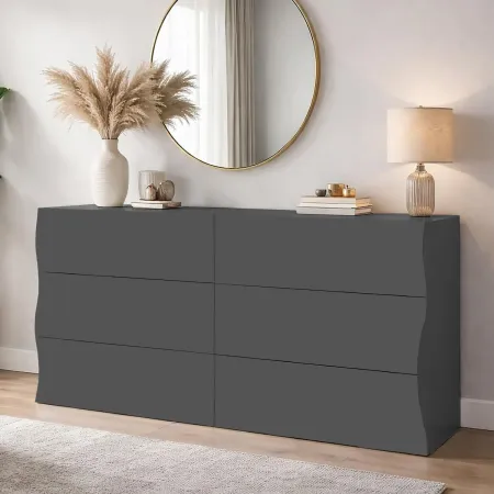 Cassettiera Madia con 6 Cassetti 150 cm in Legno Antracite Opaco
