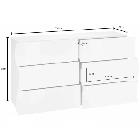 Cassettiera Madia 6 Cassetti 150 cm Legno Beige Cachemire Salone