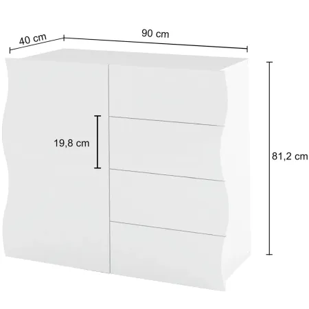 Madia Salvaspazio con 1 Anta 4 Cassetti Credenza Legno Antracite