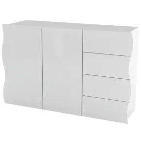 Madia a 2 Ante e 4 Cassetti Credenza in Legno Mobile Bianco da Ingresso