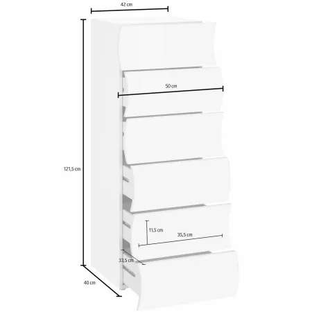 Settimino con 6 Cassetti Onda in Legno Bianco Lucido Camera Ingresso