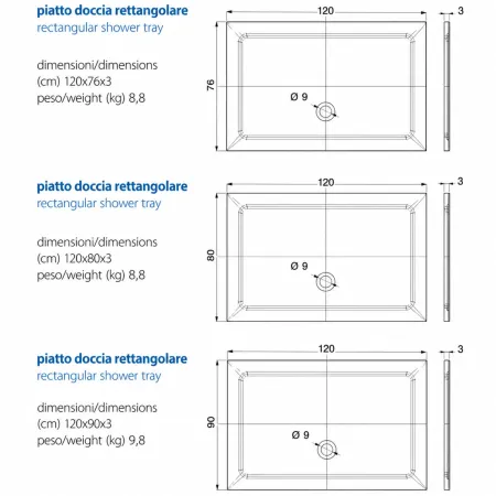 Piatto Doccia Resina Rettangolare o quadrato 3cm