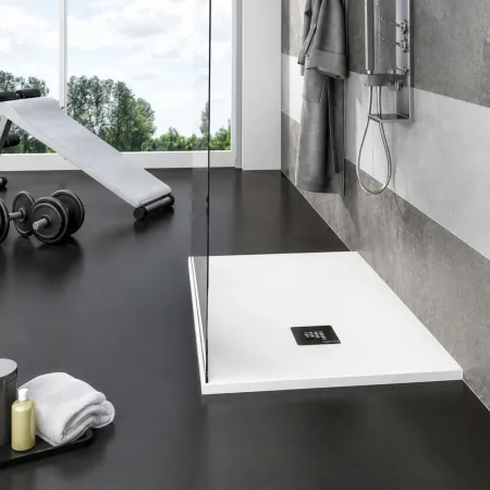 Piatto Doccia Bianco Ardesia Slim Effetto Pietra Filo Pavimento in Marmo Resina