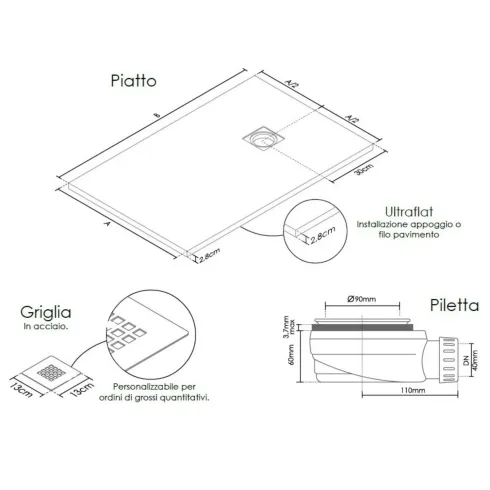Piatto Doccia Nero Effetto Pietra Solidstone Tagliabile 70 80 90 100 120 140