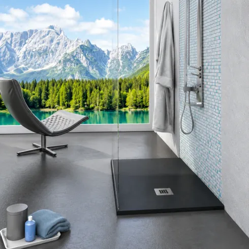 Piatto Doccia Nero Effetto Pietra Solidstone Tagliabile 70 80 90 100 120 140