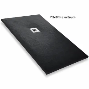Piatto Doccia Nero Effetto Pietra Slim Filo Pavimento 70 80 100 120 140 Piletta