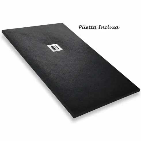 Piatto Doccia Nero Effetto Pietra Slim Filo Pavimento 70 80 100 120 140 Piletta