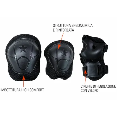 Set Protezioni Bambini Nero con Ginocchiere Gomitiere Parapolsi