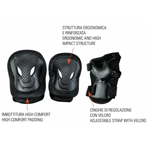 Protezioni Imbottite Adulti Nero Ginocchia Gomiti Polsi Bicicletta