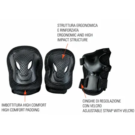 Protezioni Imbottite Adulti Nero Ginocchia Gomiti Polsi Bicicletta