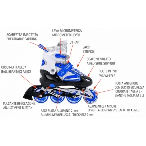 Pattini per Bambini in Linea Regolabili 34-37 Blu Cuscinetti ABEC 7 2