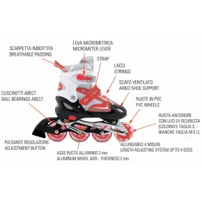 Pattini in Linea Bambini Regolabili 34-37 Rosso con Cuscinetti ABEC 7 2