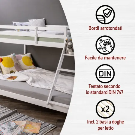 Struttura Letto a Castello 90x200 e 140x200 cm in Legno Bianco